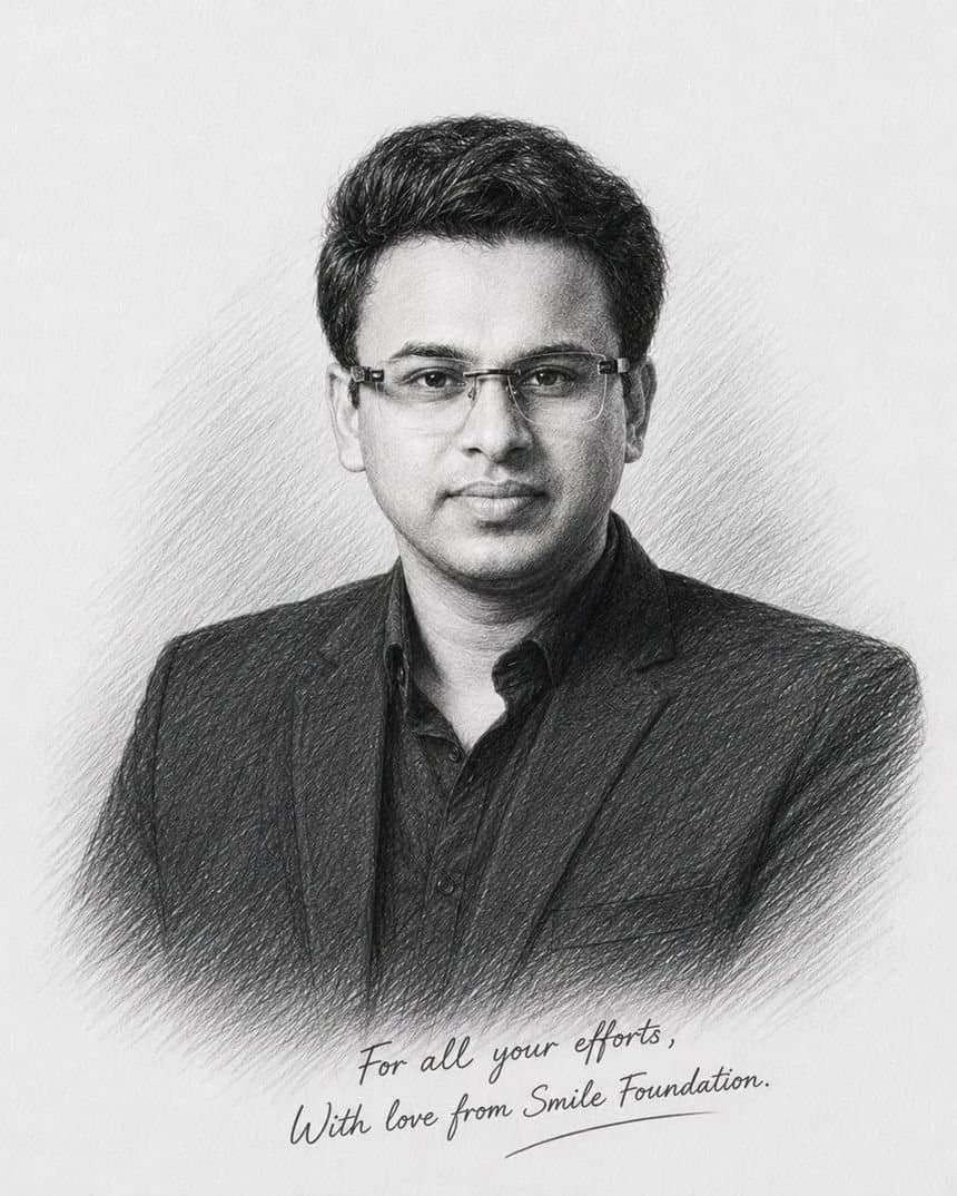 Pencil portrait of Anmol Pushjai Goel presented by Smile Foundation