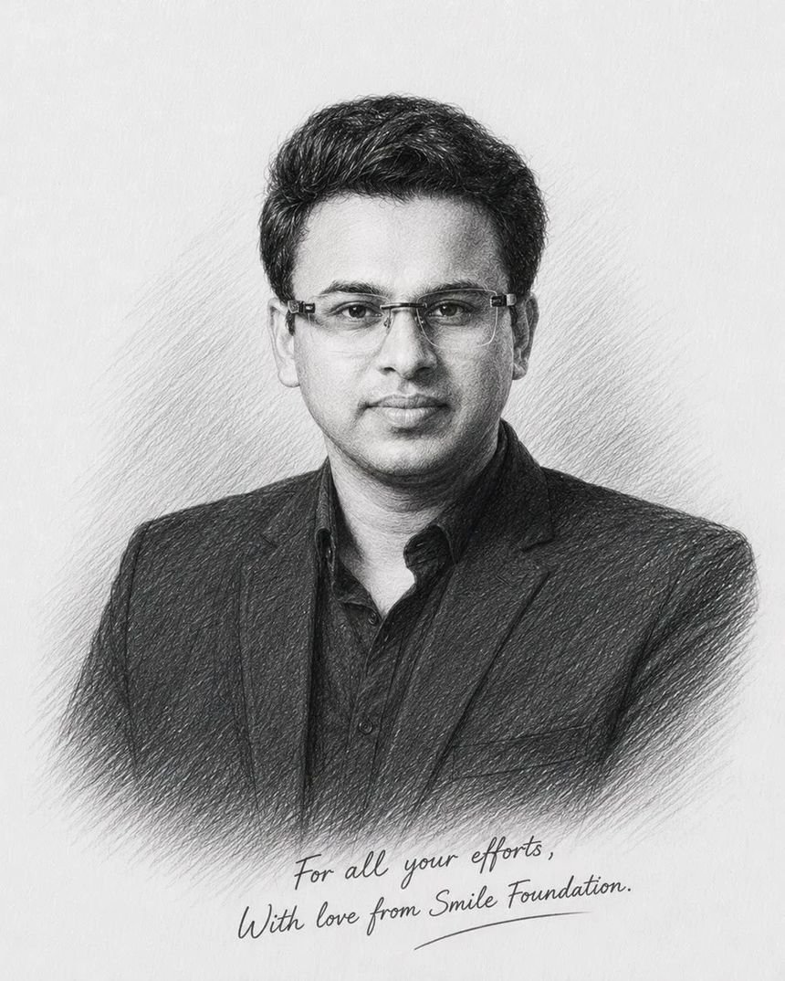 Pencil portrait of Anmol Pushjai Goel, a donor recognition from Smile Foundation